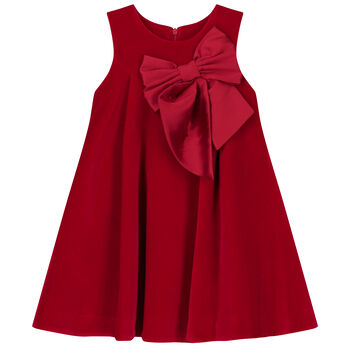 Girls Red Velvet Bow Dress